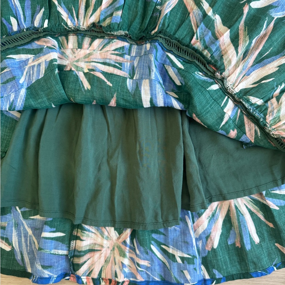 Trovata Birds of Paradis Green Blue Tiered Mini Skirt with Ruffled Tiers Size XS - Picture 4 of 8